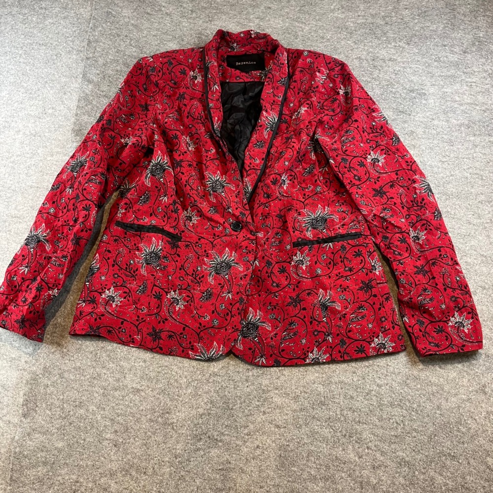 Berenice Women Leonie Blazer Red Floral Print Boho Chic Jacket M Viscose Lined